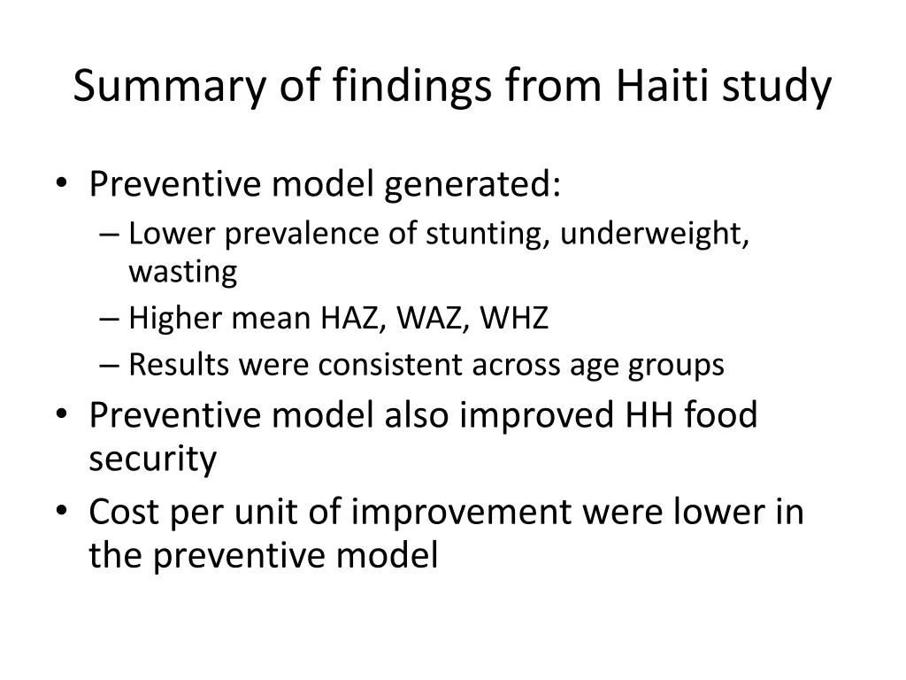 summary of findings from haiti study