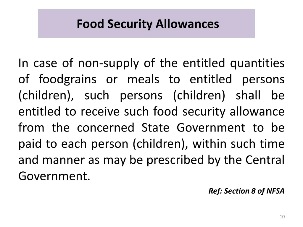 food security allowances