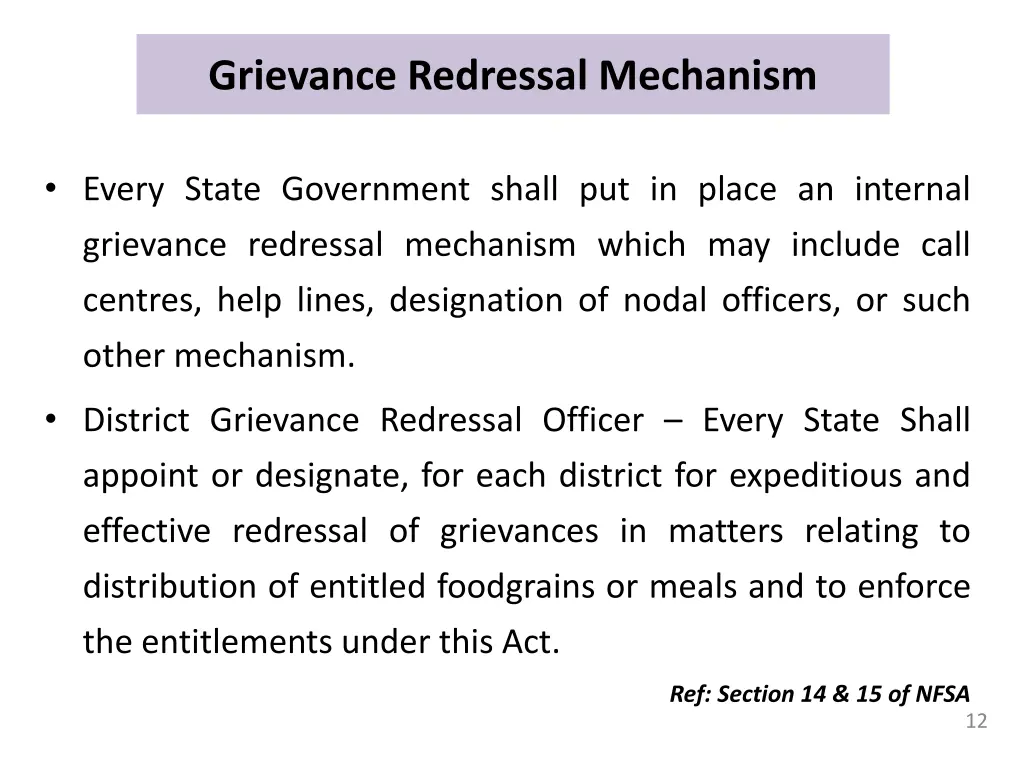 grievance redressal mechanism