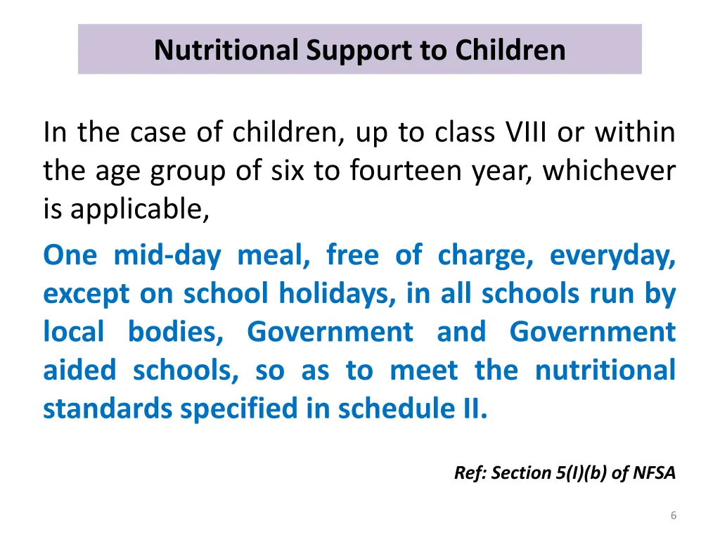 nutritional support to children