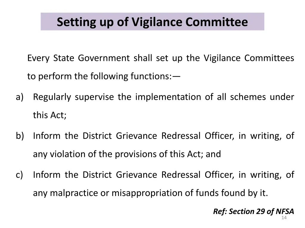 setting up of vigilance committee