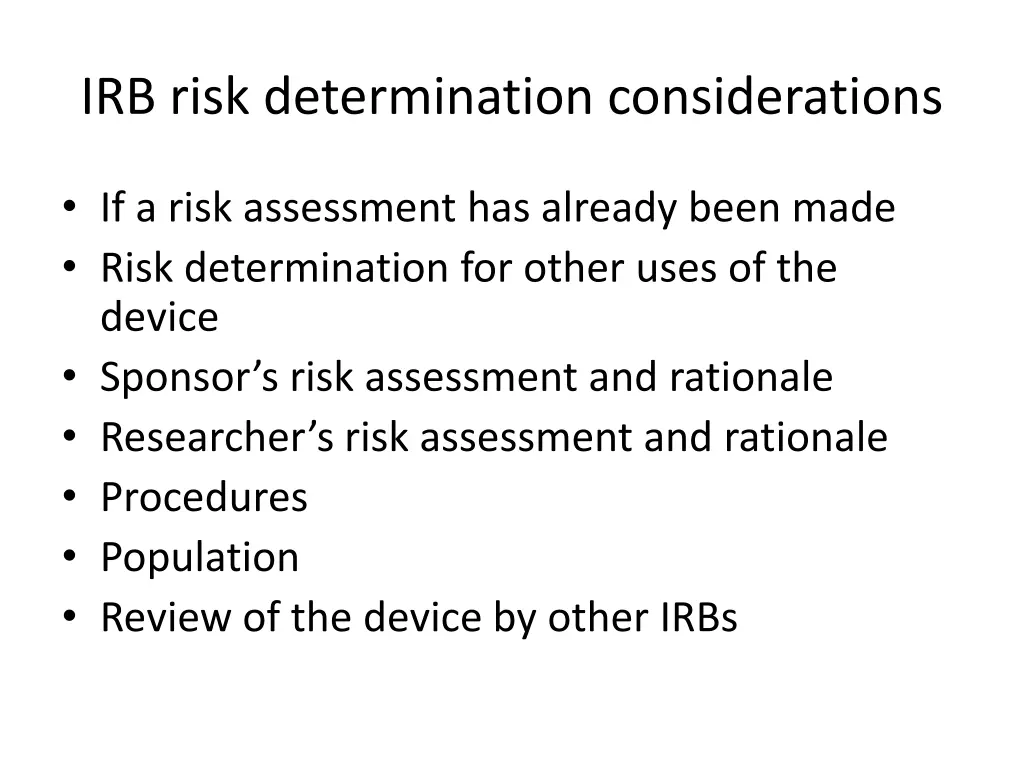 irb risk determination considerations