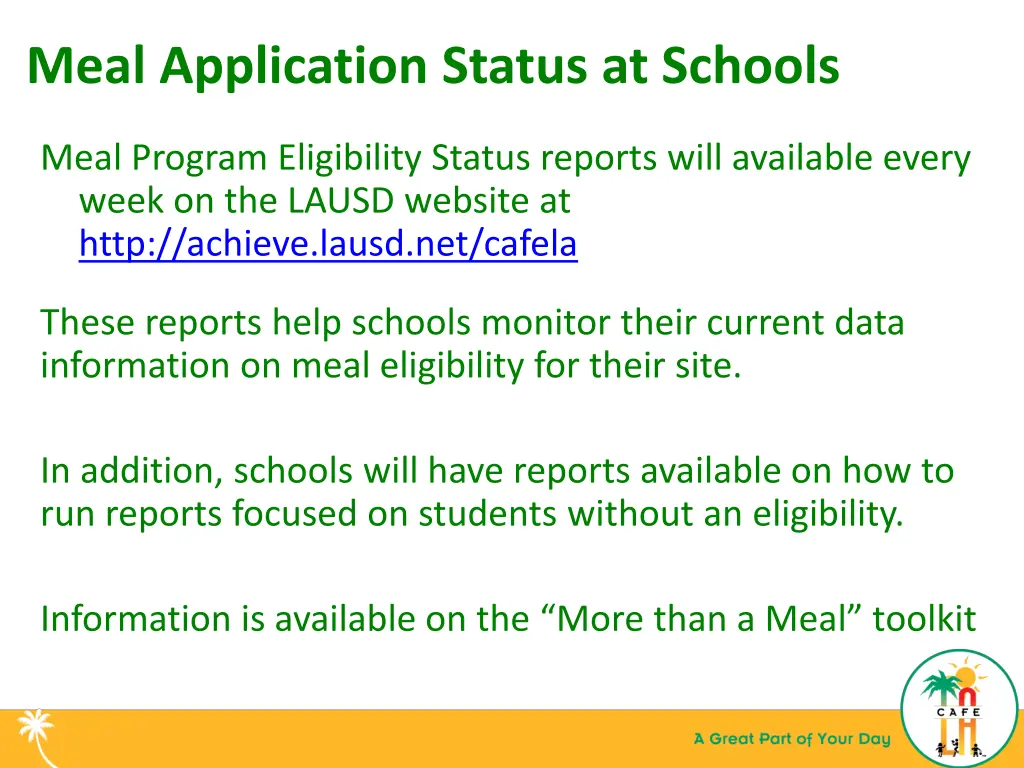 meal application status at schools