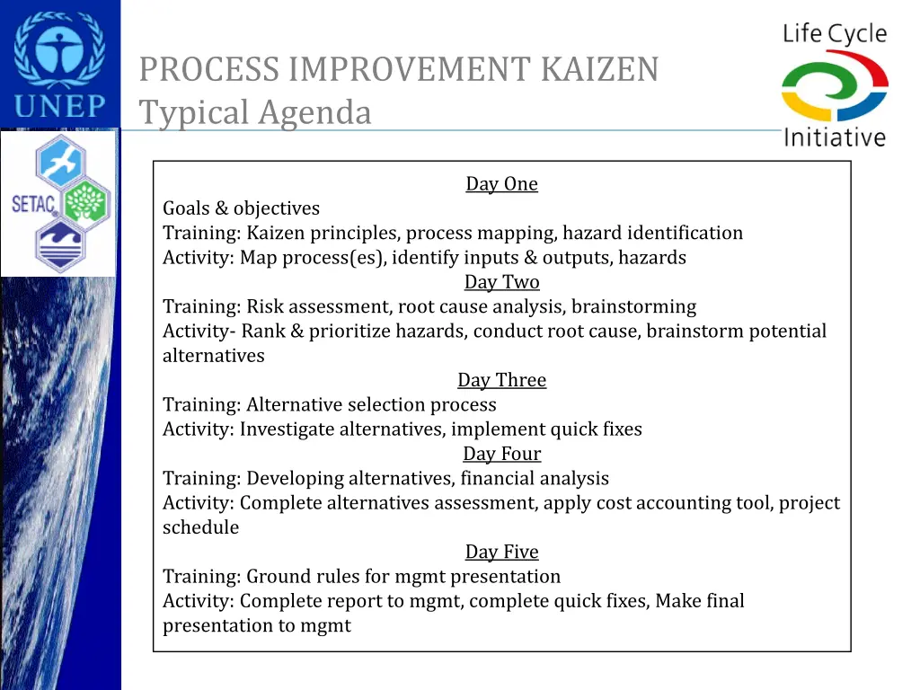 process improvement kaizen typical agenda