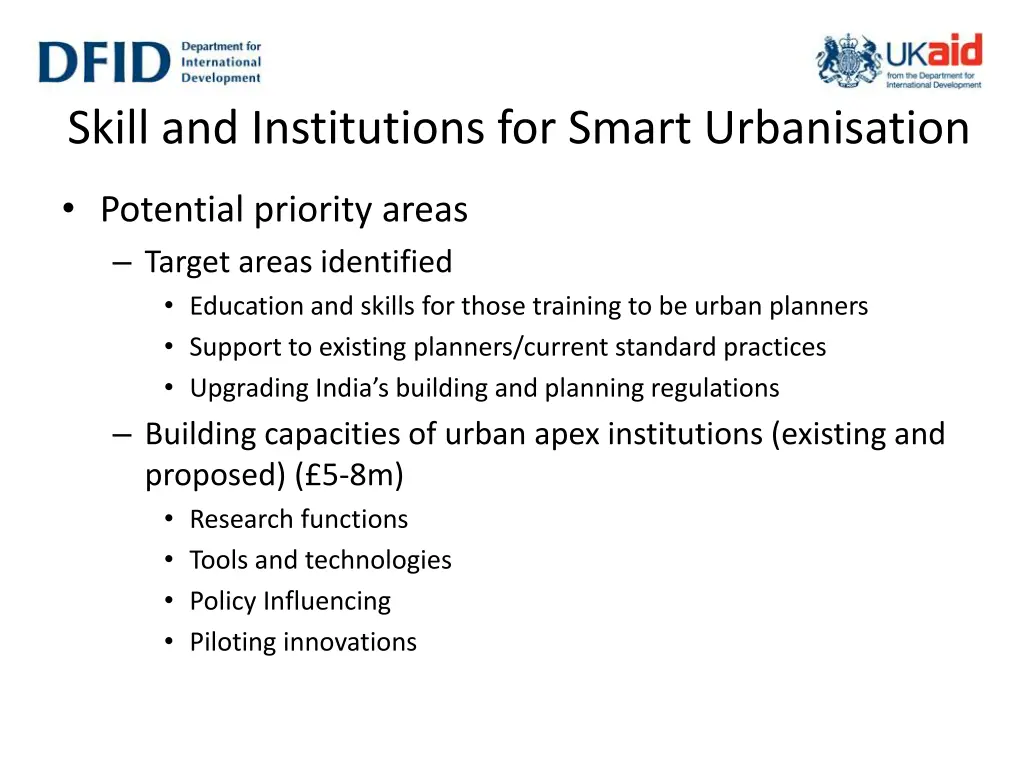 skill and institutions for smart urbanisation