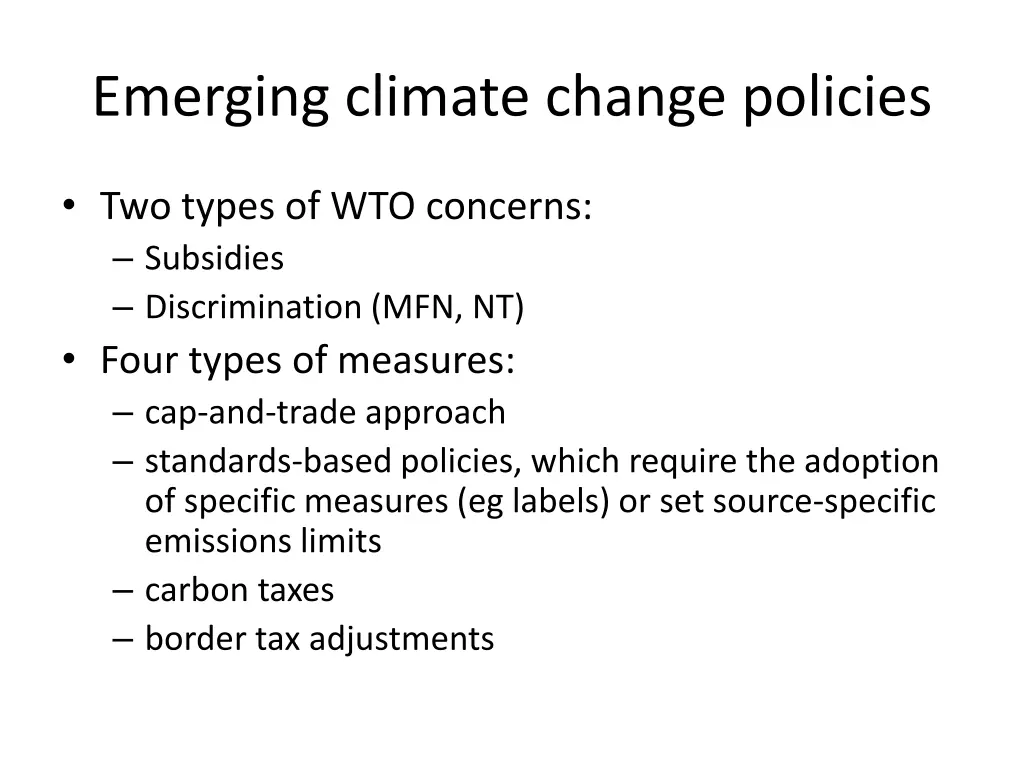 emerging climate change policies