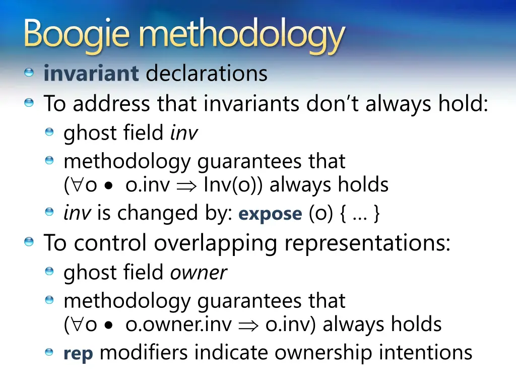 boogie methodology invariant declarations