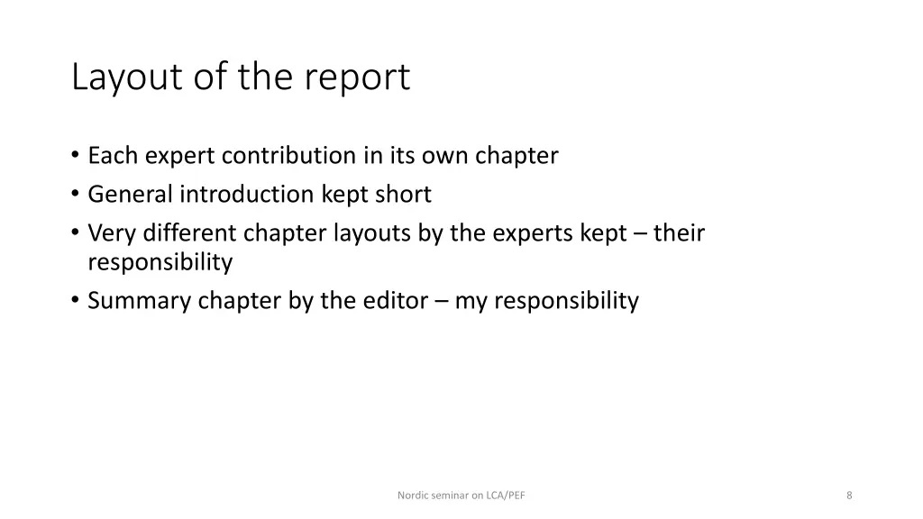 layout of the report