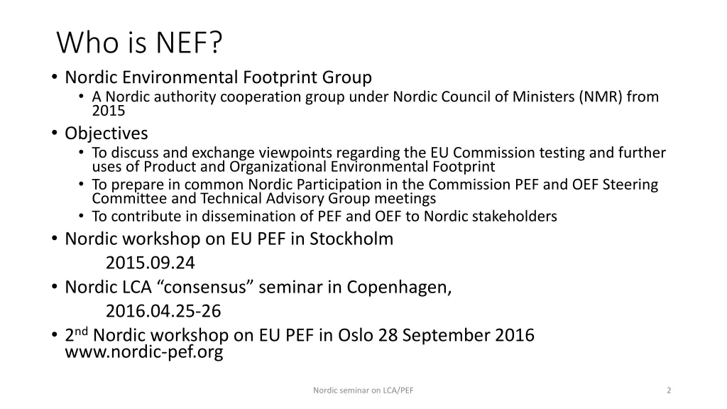 who is nef nordic environmental footprint group