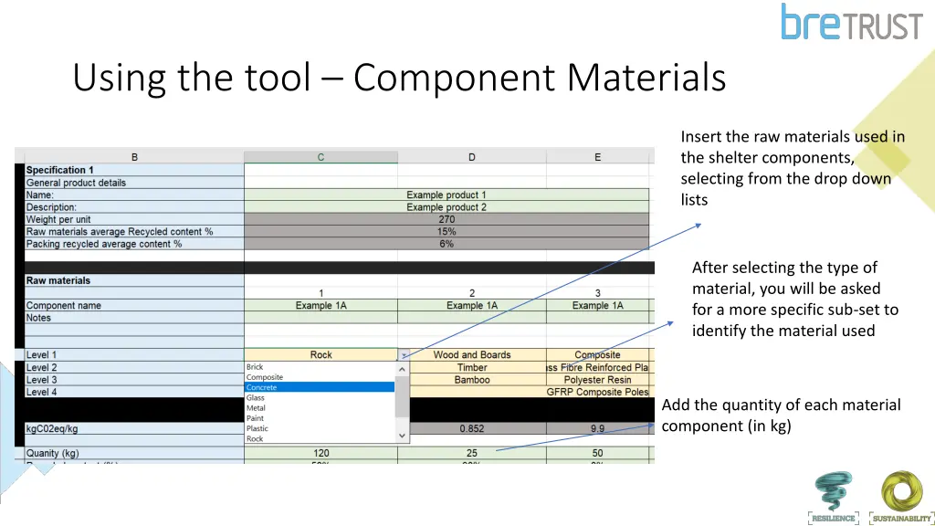 using the tool component materials