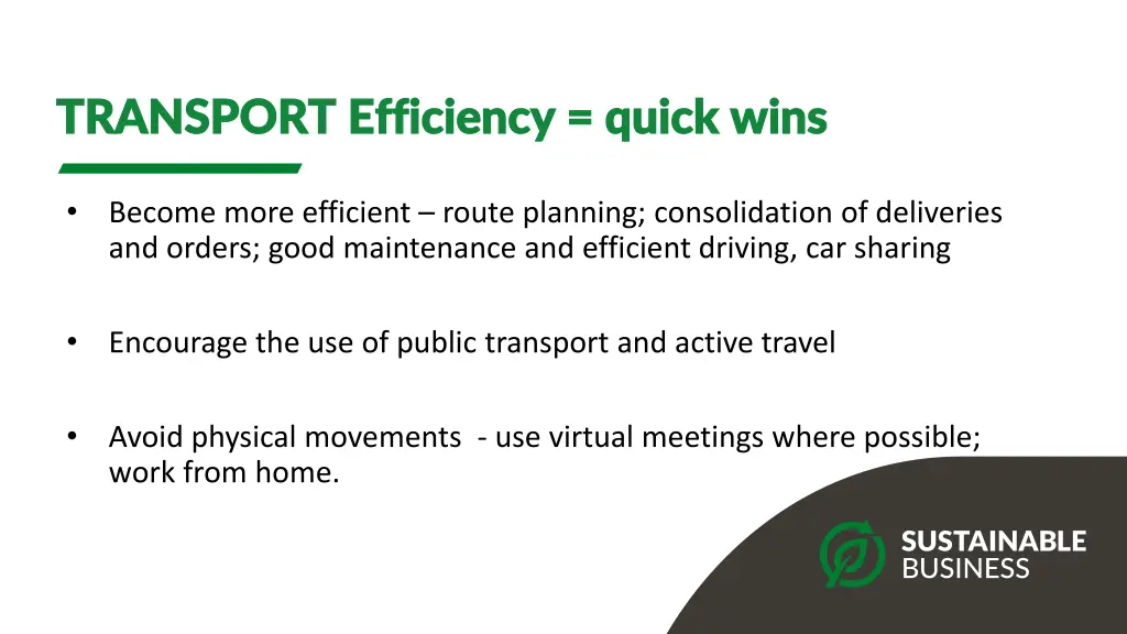 transport efficiency quick wins transport