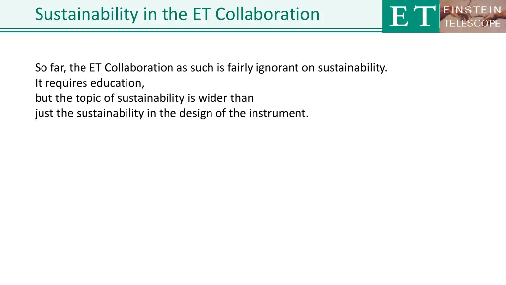 sustainability in the et collaboration 1