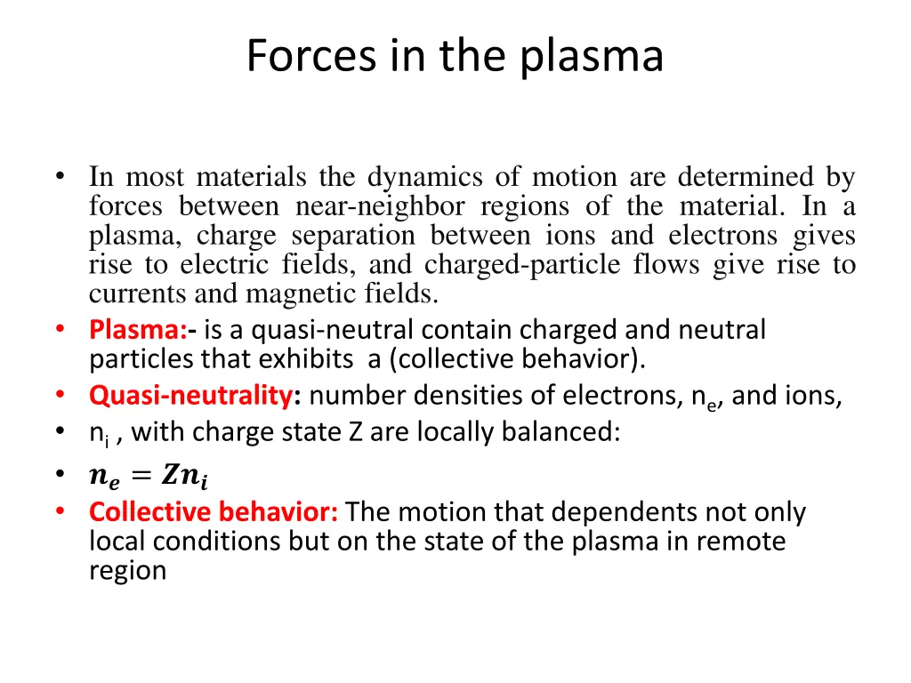 forces in the plasma