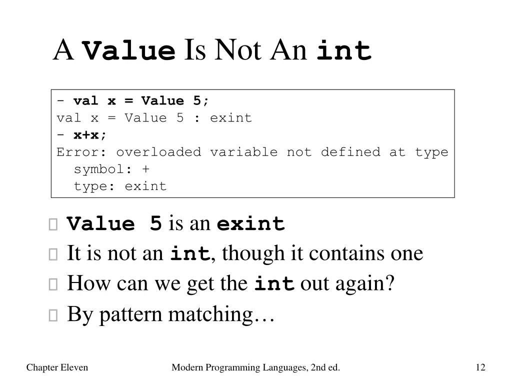 a value is not an int