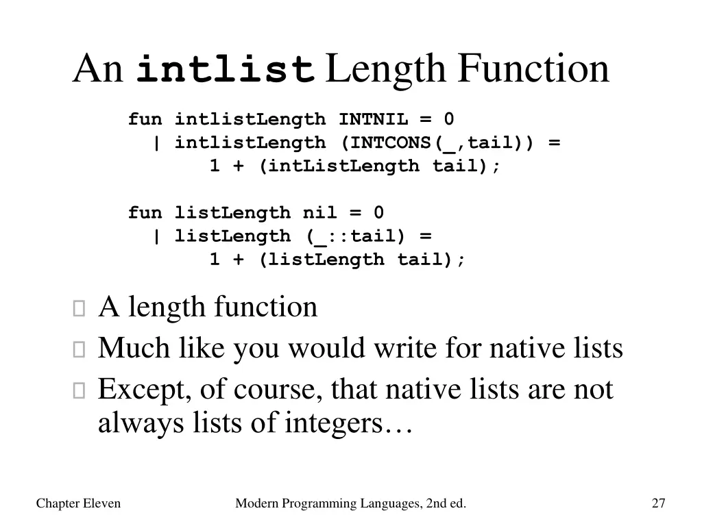 an intlist length function