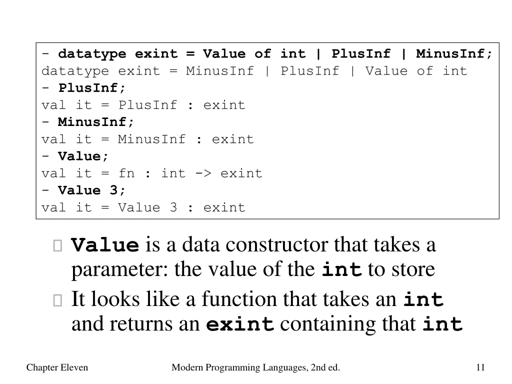 datatype exint value of int plusinf minusinf