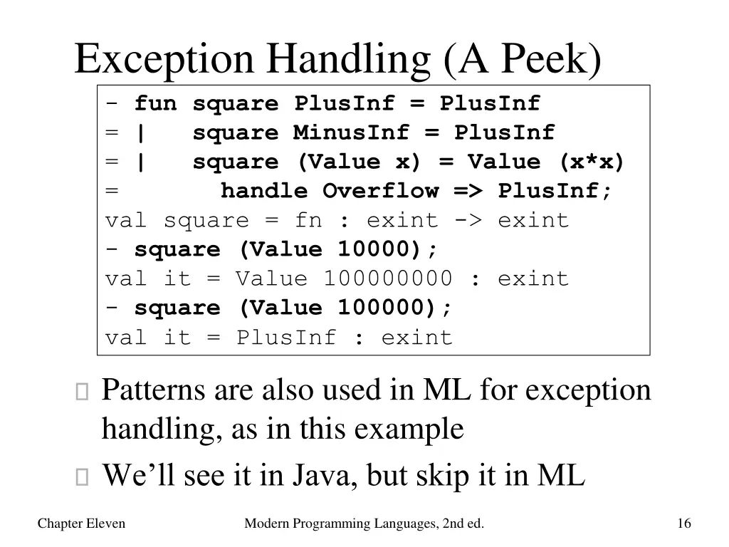 exception handling a peek fun square plusinf