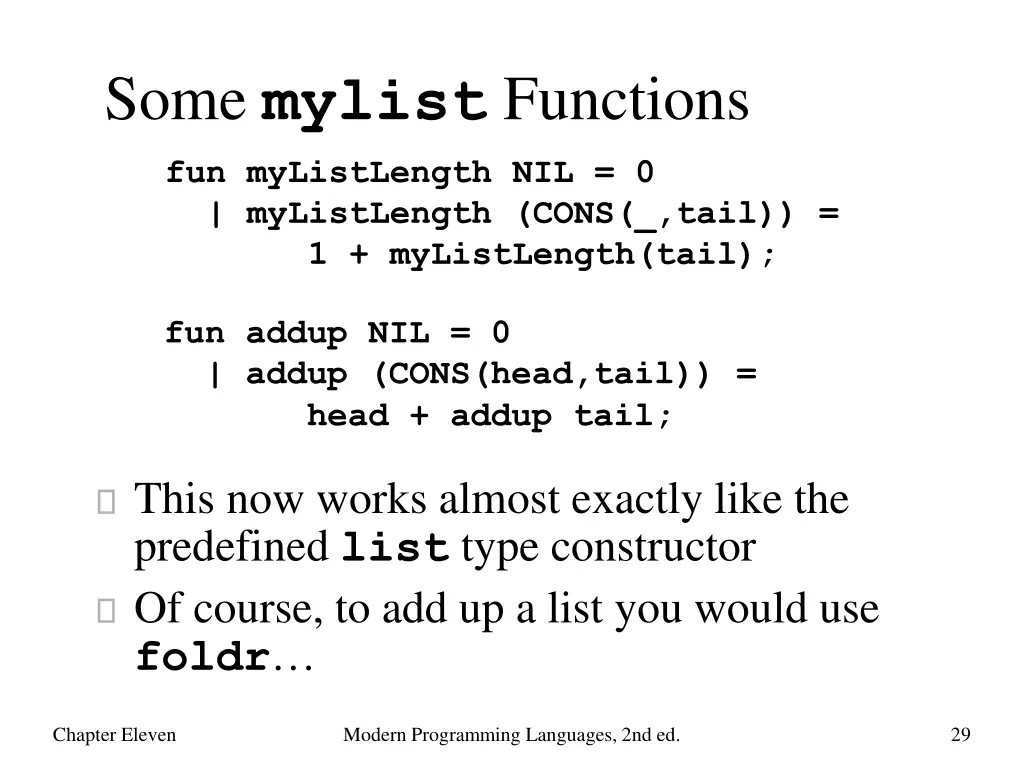 some mylist functions fun mylistlength