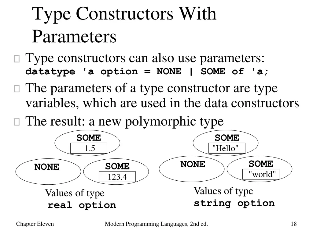 type constructors with parameters type