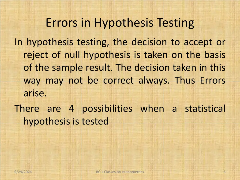 errors in hypothesis testing