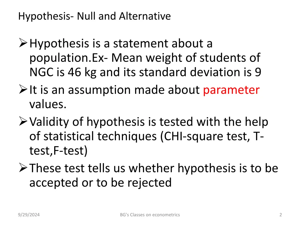 hypothesis null and alternative