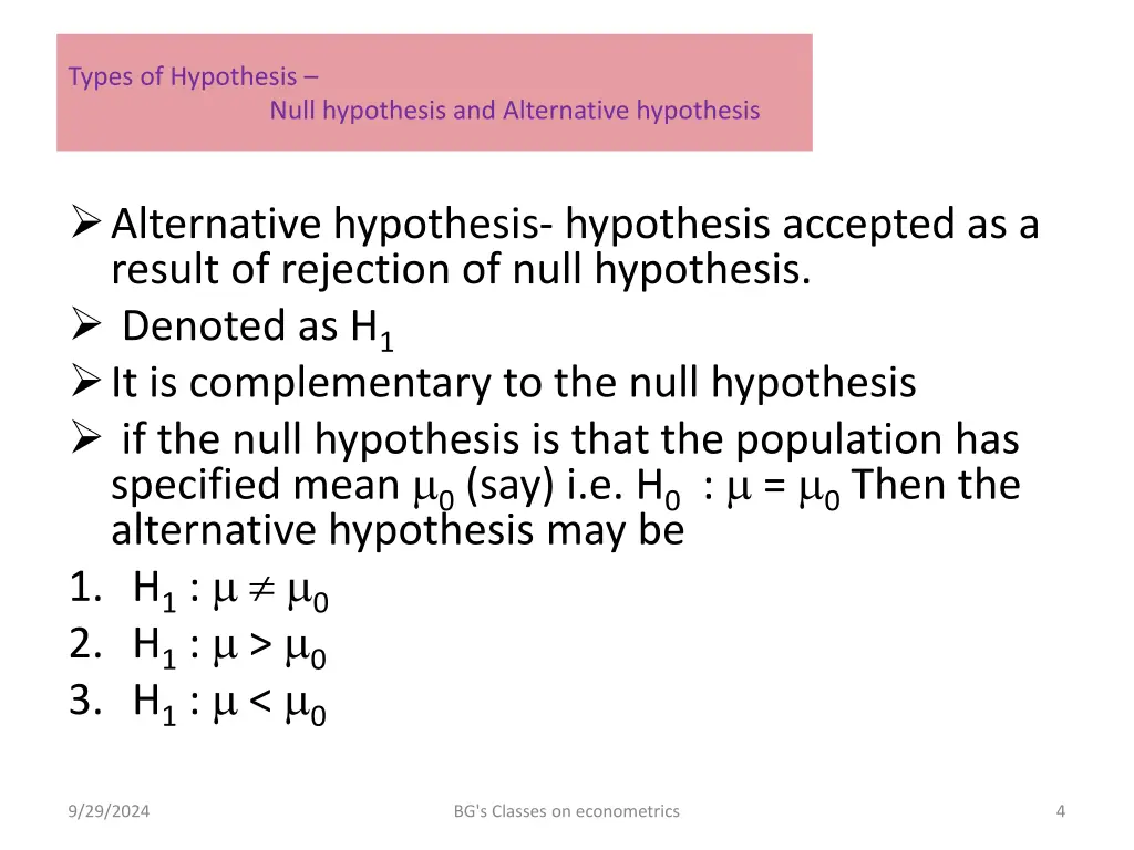 types of hypothesis null hypothesis 1