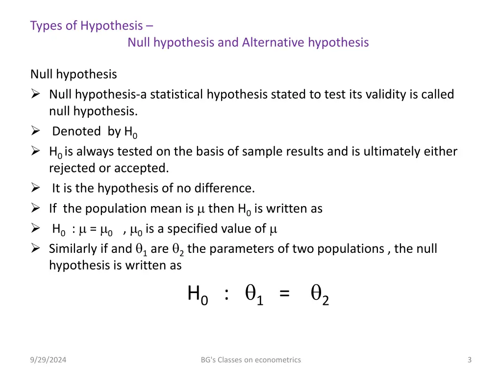 types of hypothesis null hypothesis