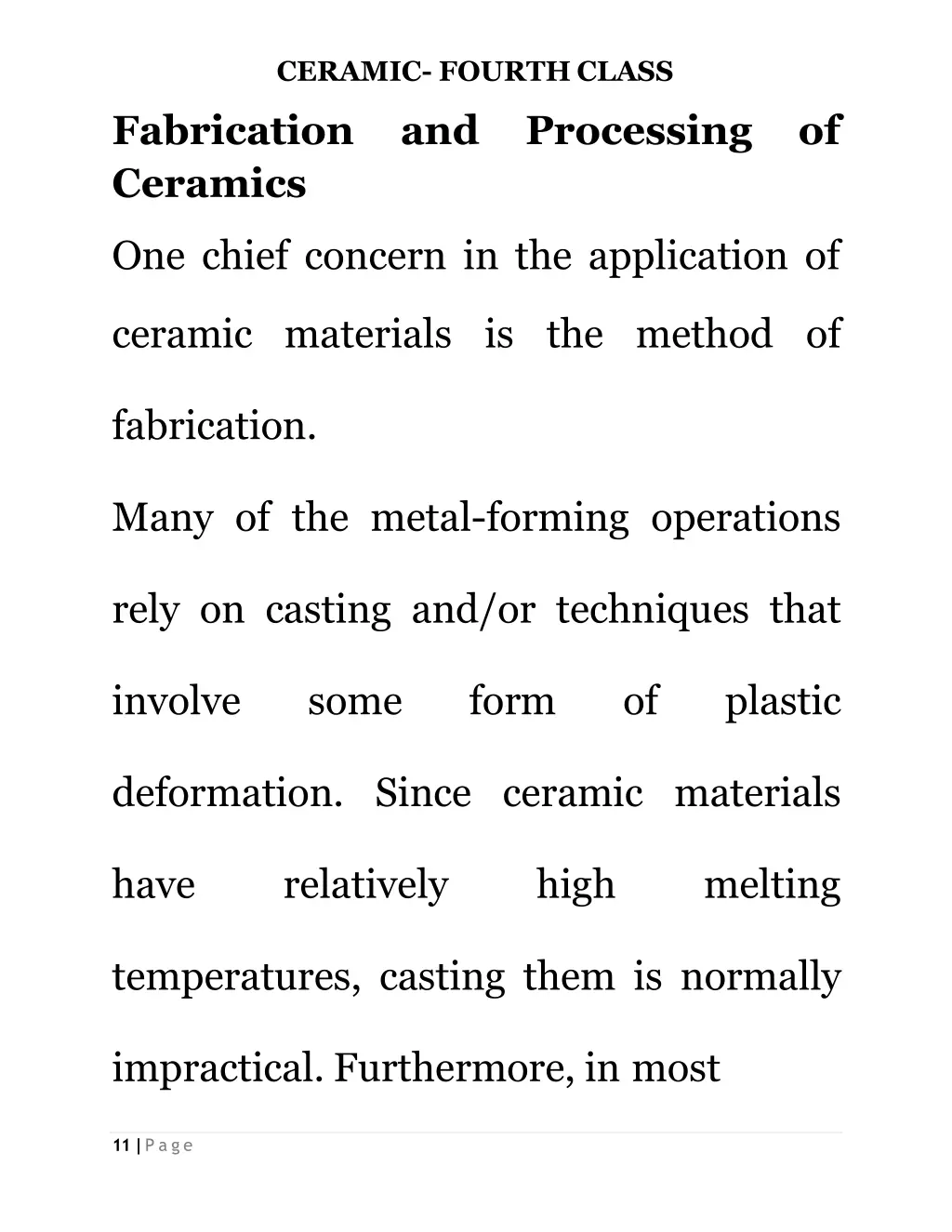 ceramic fourth class fabrication ceramics