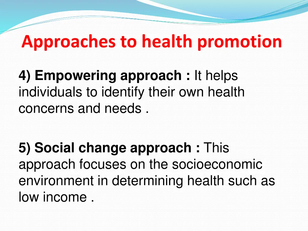 approaches to health promotion 1