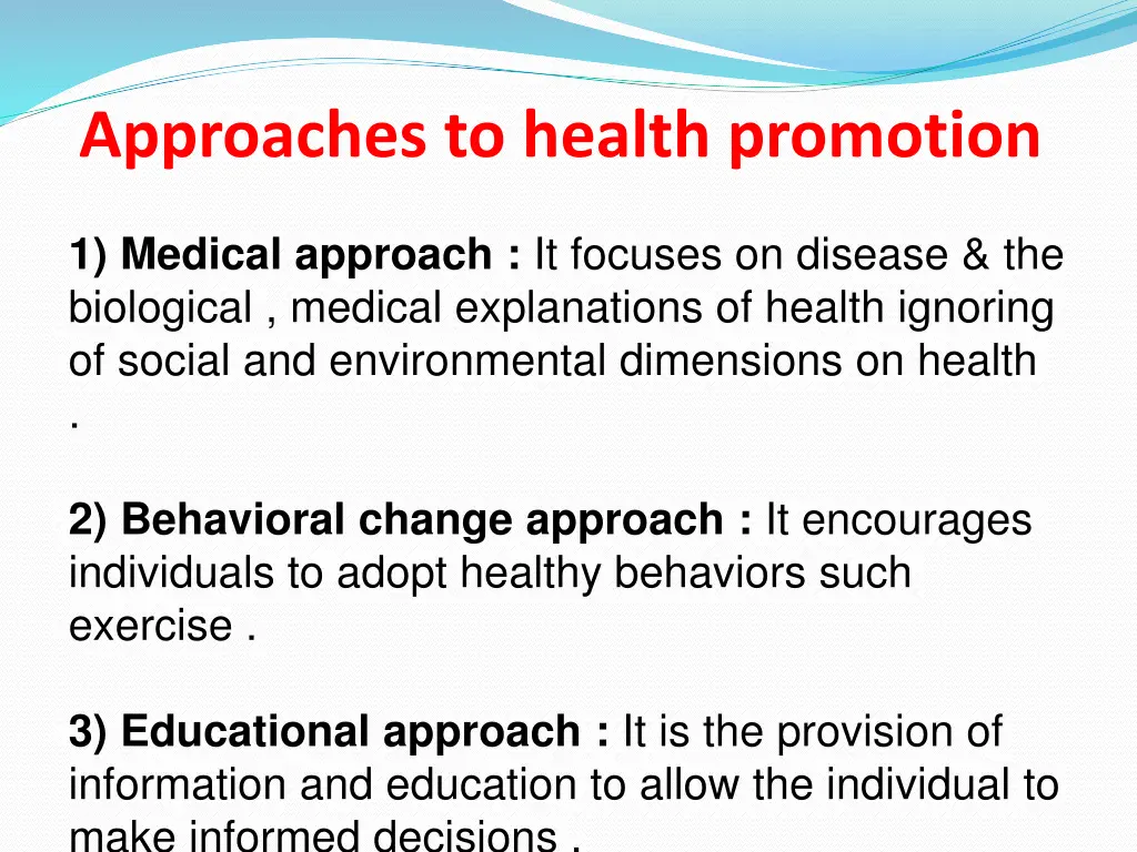 approaches to health promotion