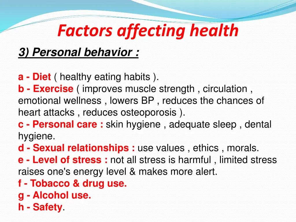 factors affecting health 3 personal behavior