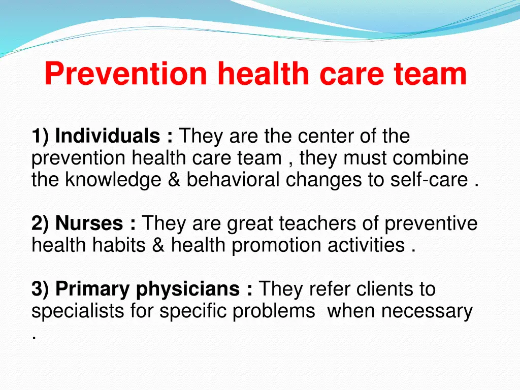 prevention health care team