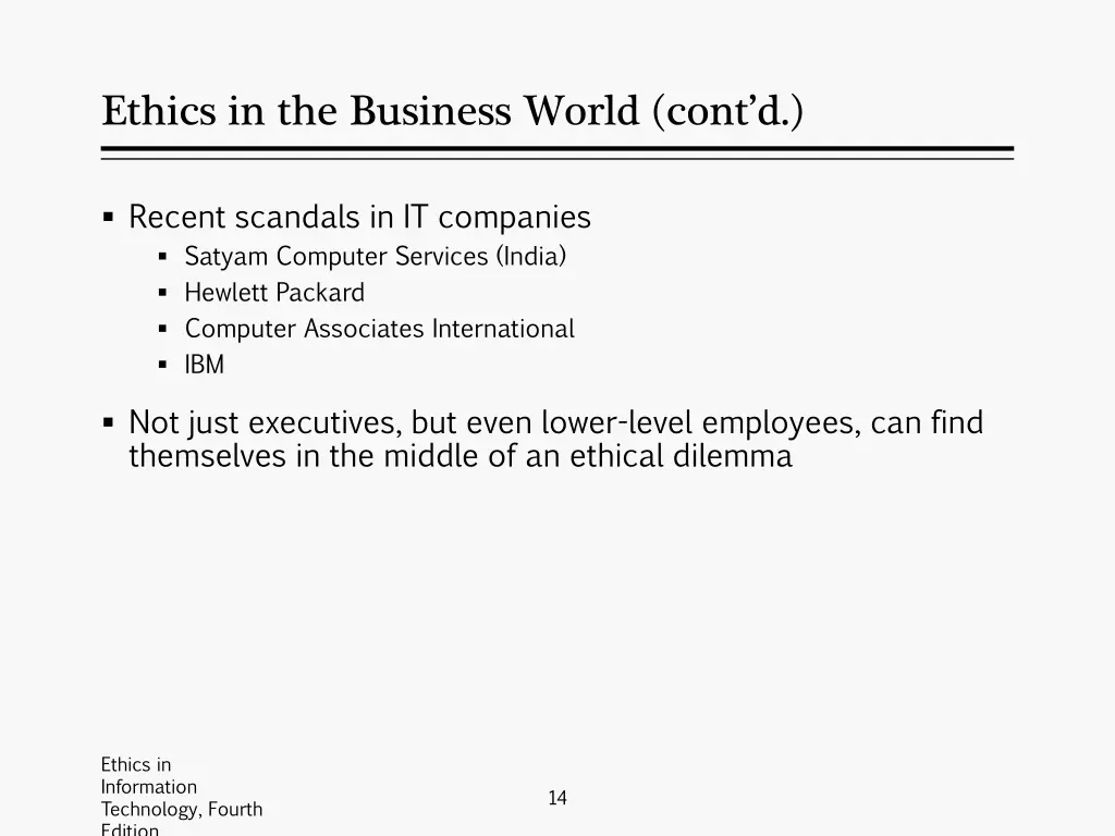 ethics in the business world cont d