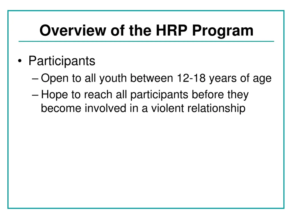 overview of the hrp program 1