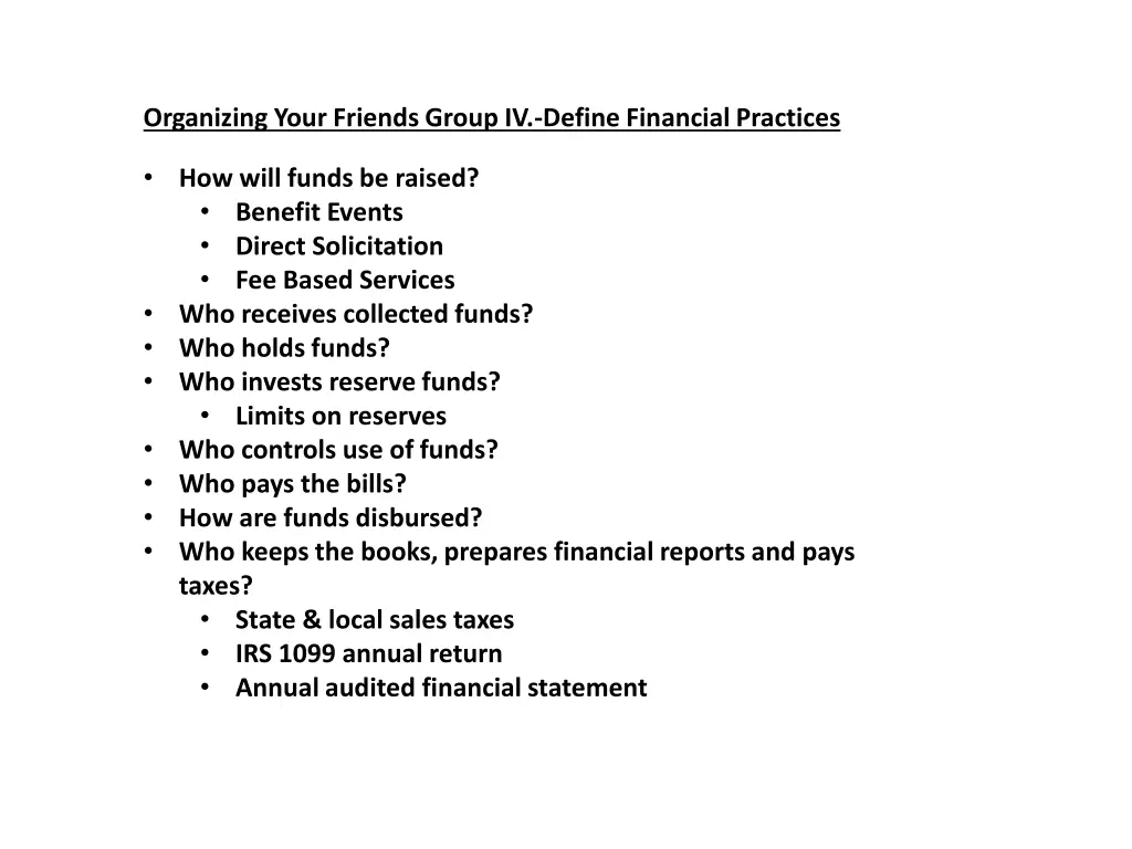 organizing your friends group iv define financial