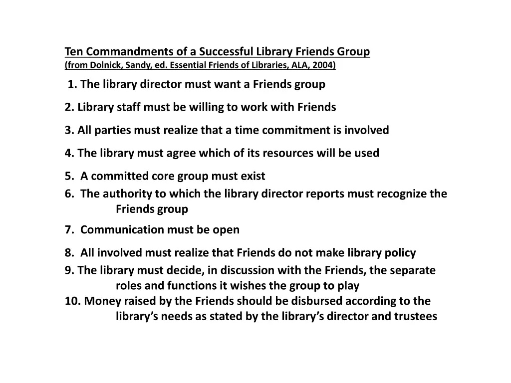 ten commandments of a successful library friends