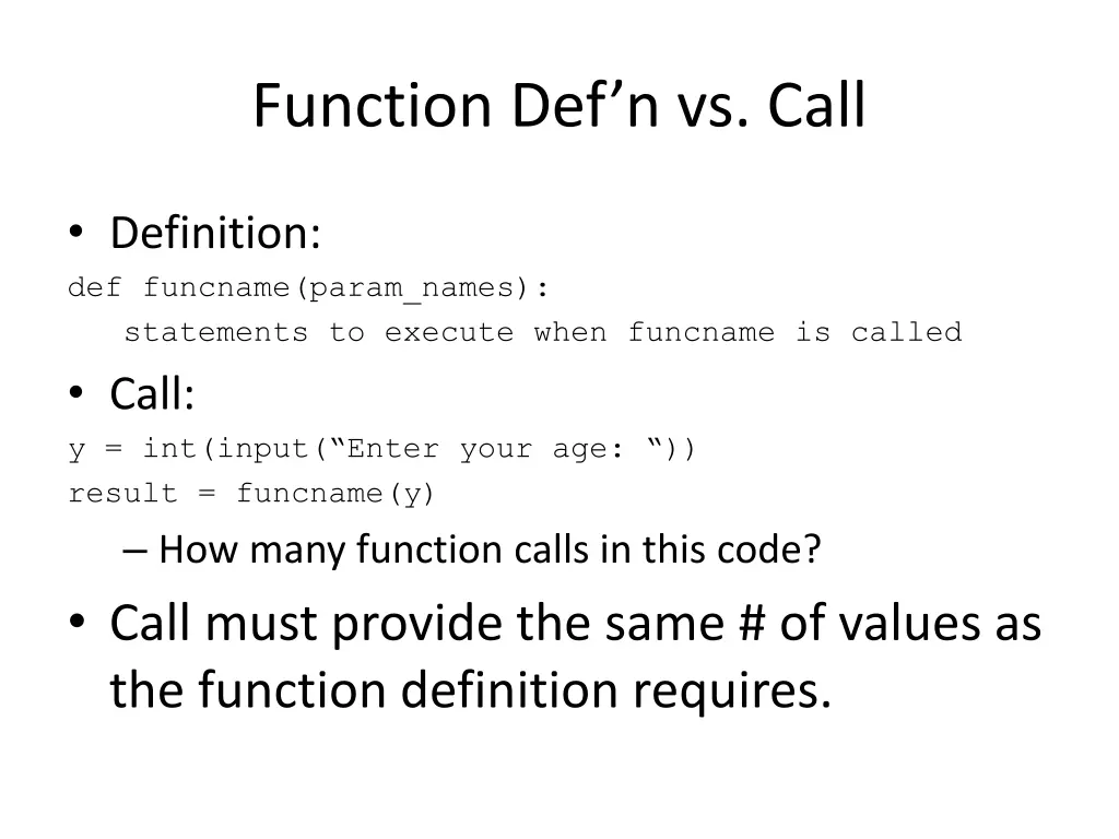 function def n vs call