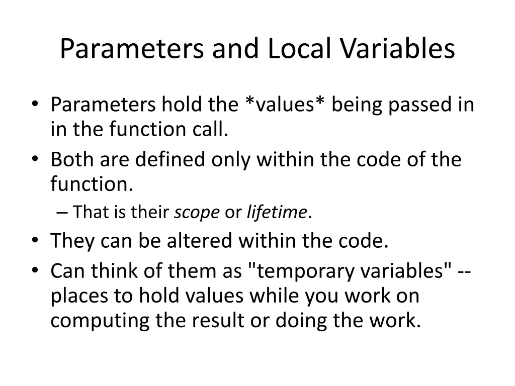 parameters and local variables