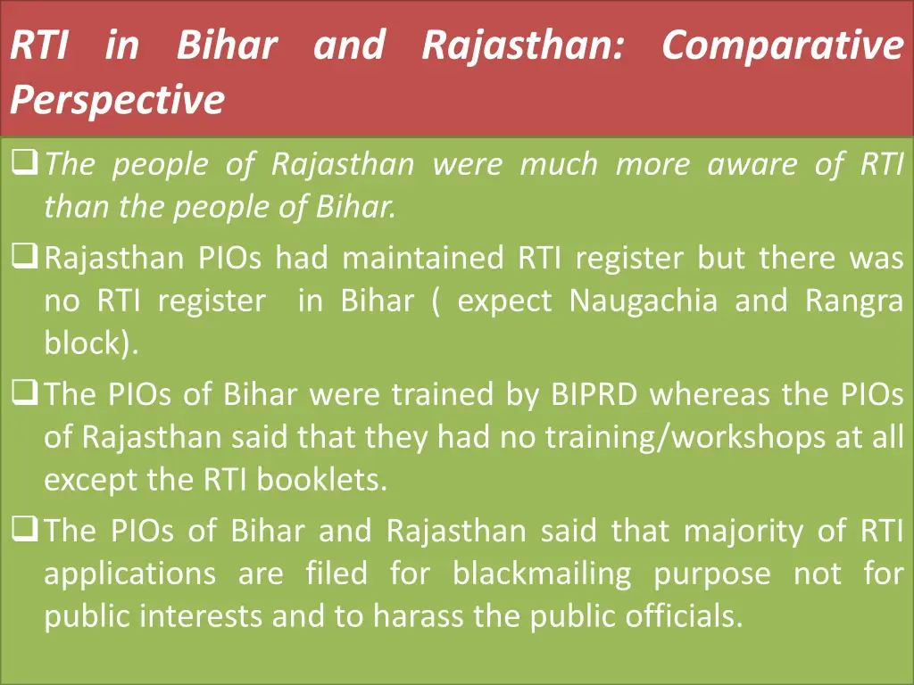 rti in bihar and rajasthan comparative perspective