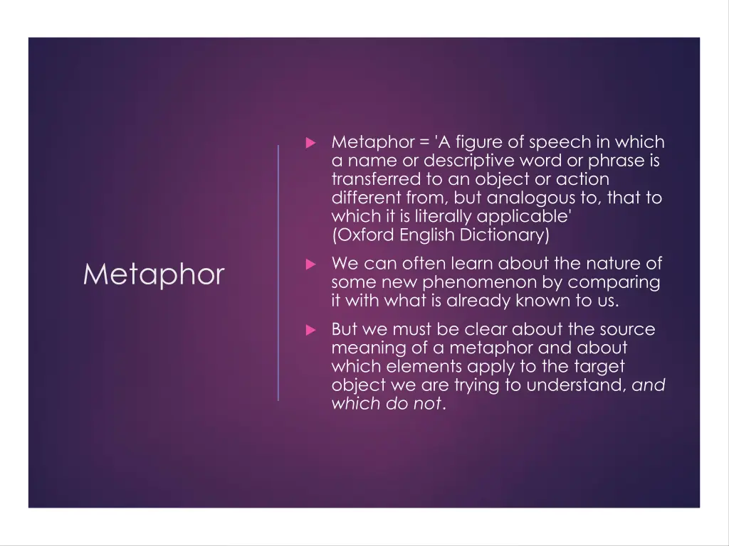 metaphor a figure of speech in which a name