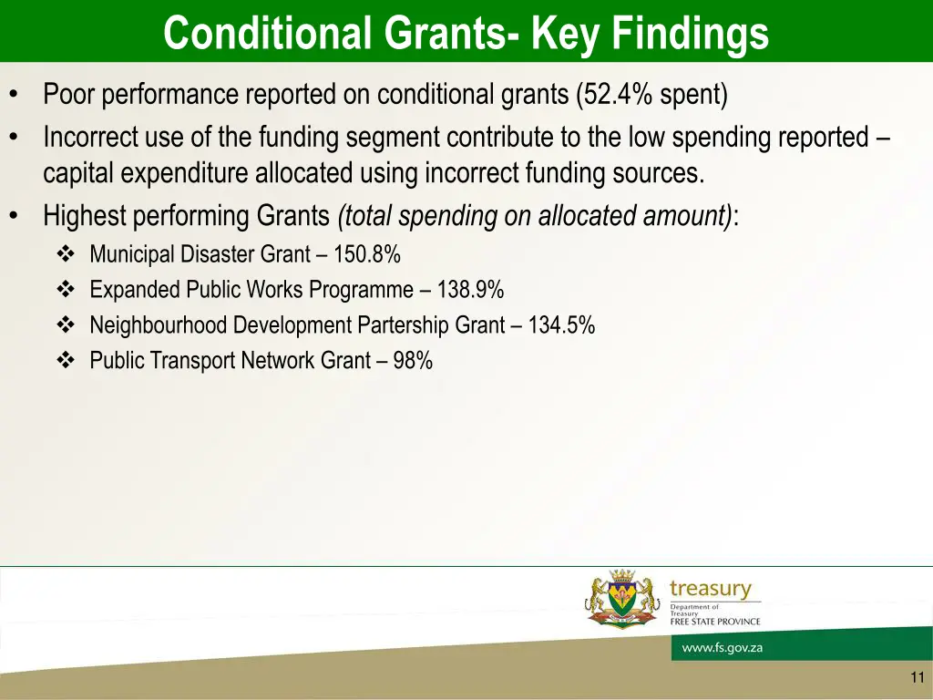 conditional grants key findings