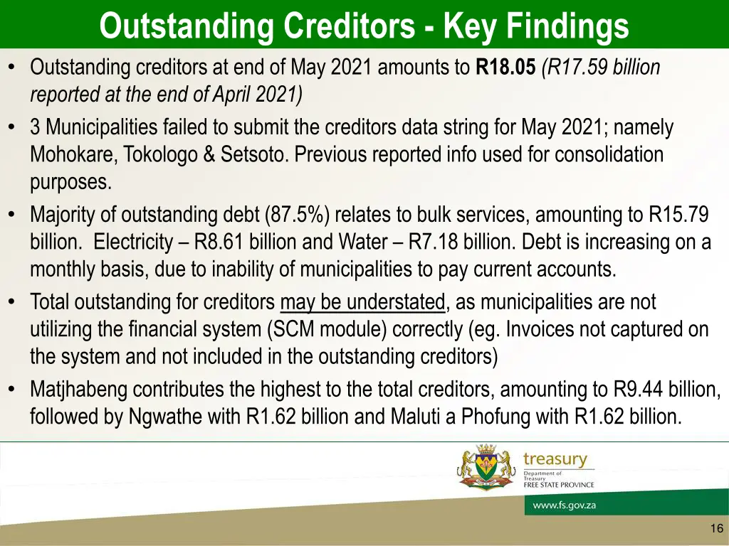 outstanding creditors key findings outstanding