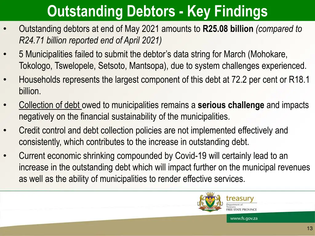 outstanding debtors key findings outstanding