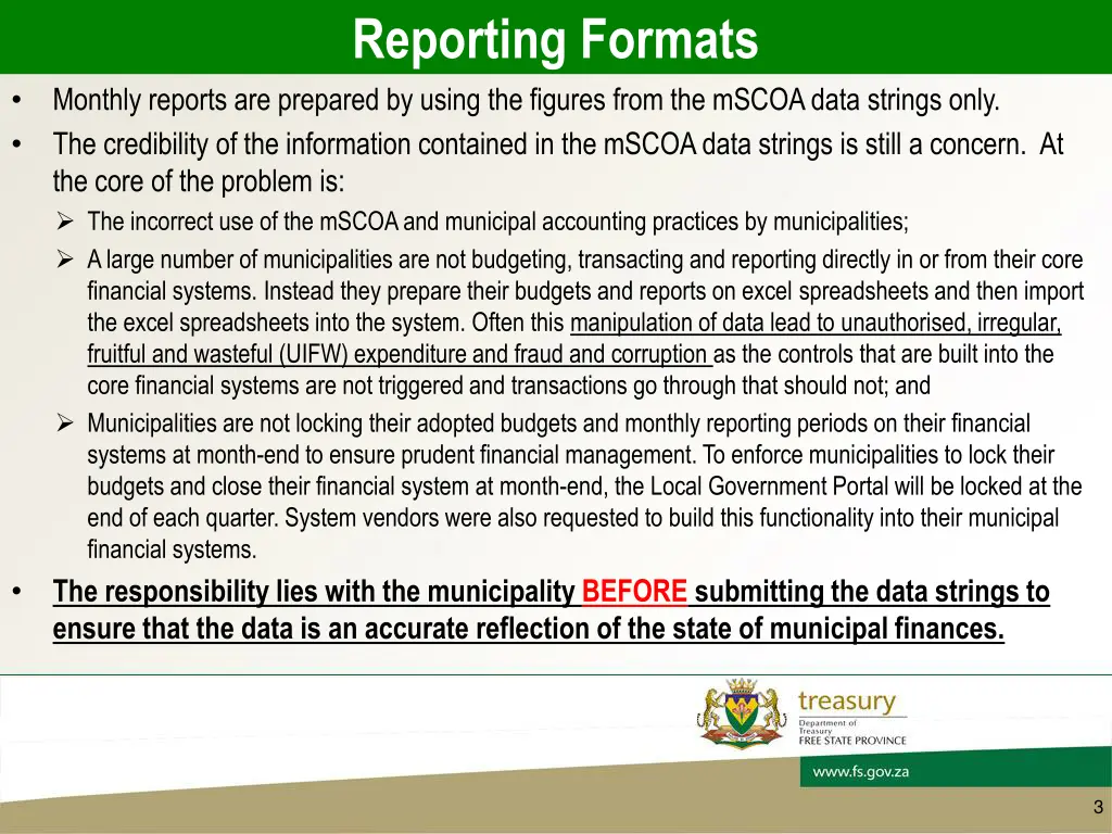 reporting formats