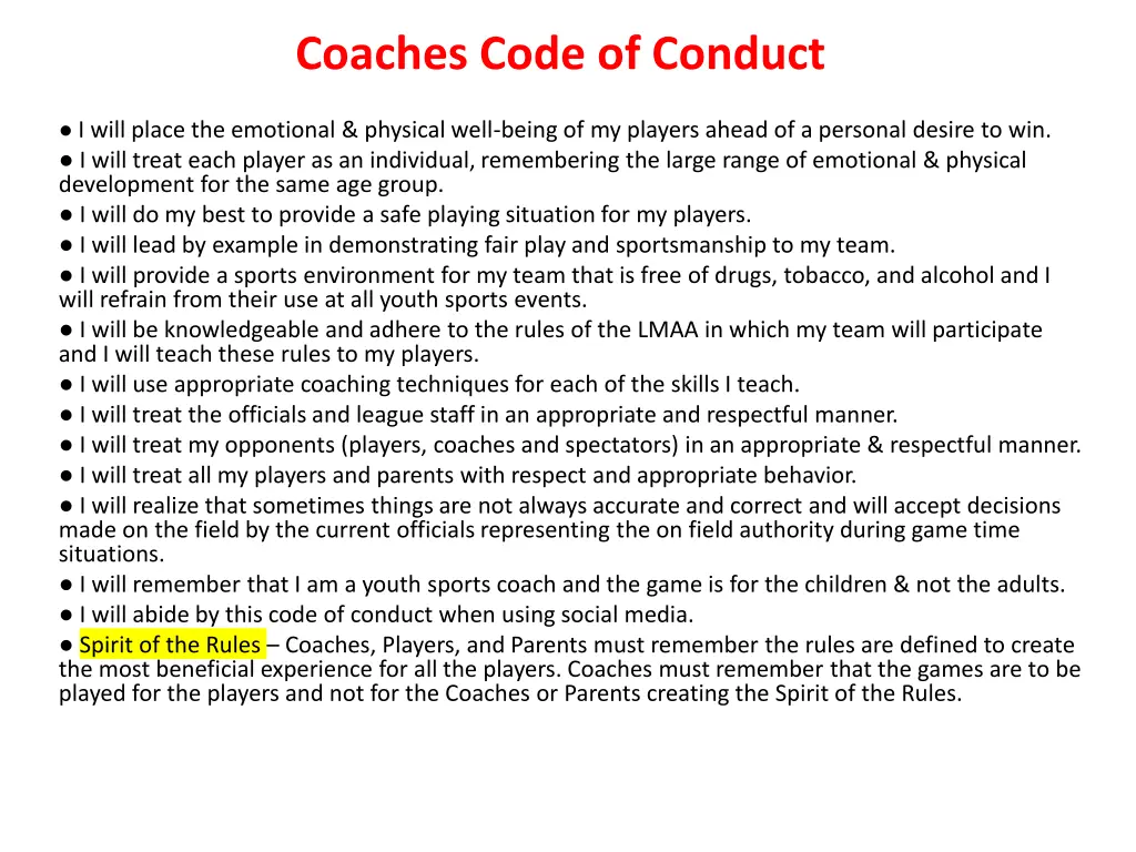 coaches code of conduct