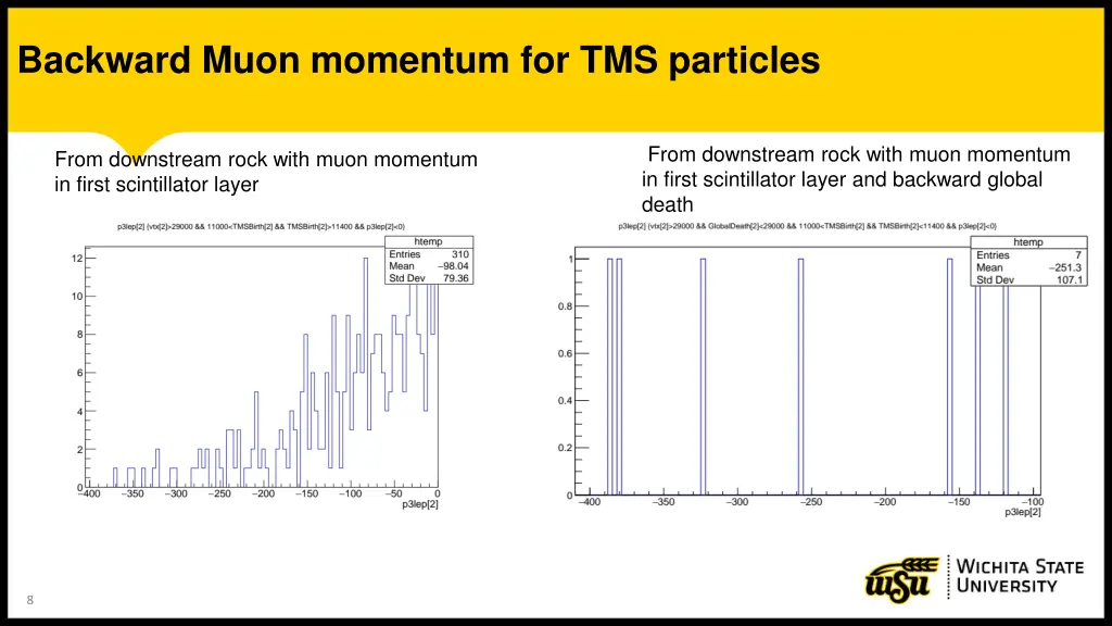 backward muon momentum for tms particles