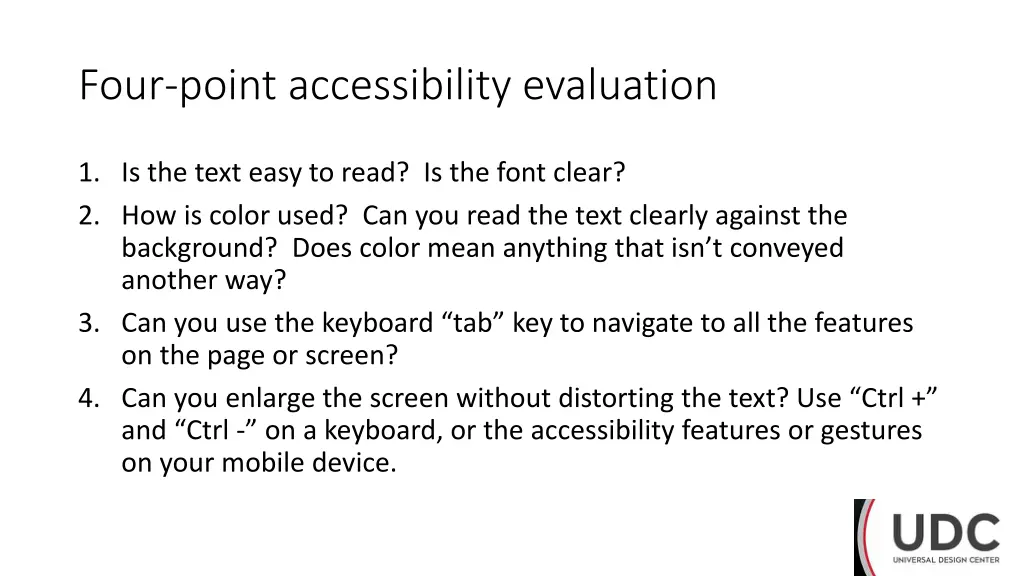 four point accessibility evaluation