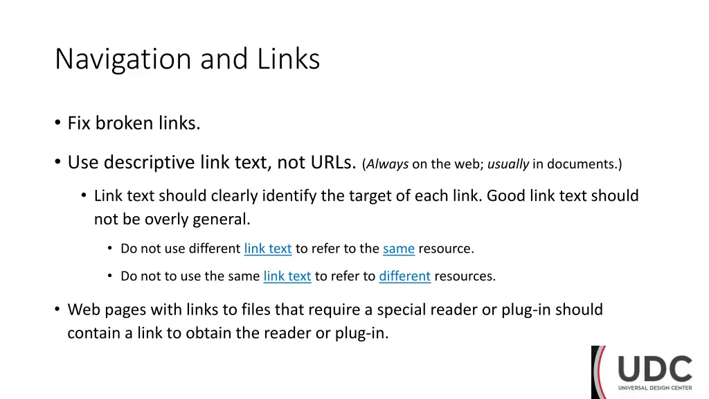 navigation and links