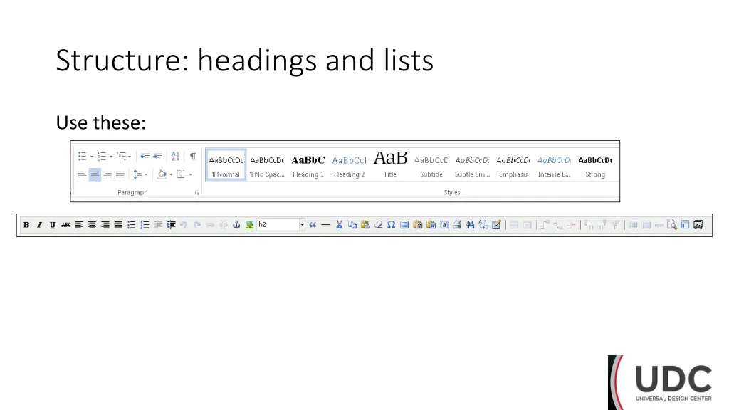 structure headings and lists