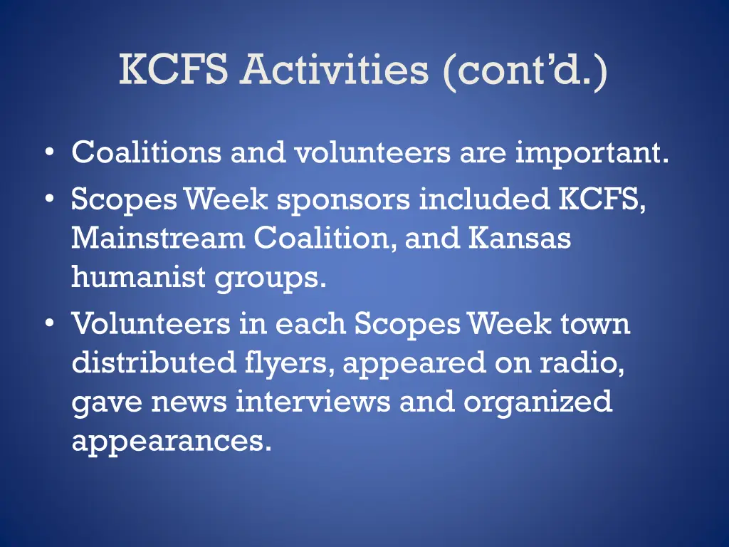 kcfs activities cont d